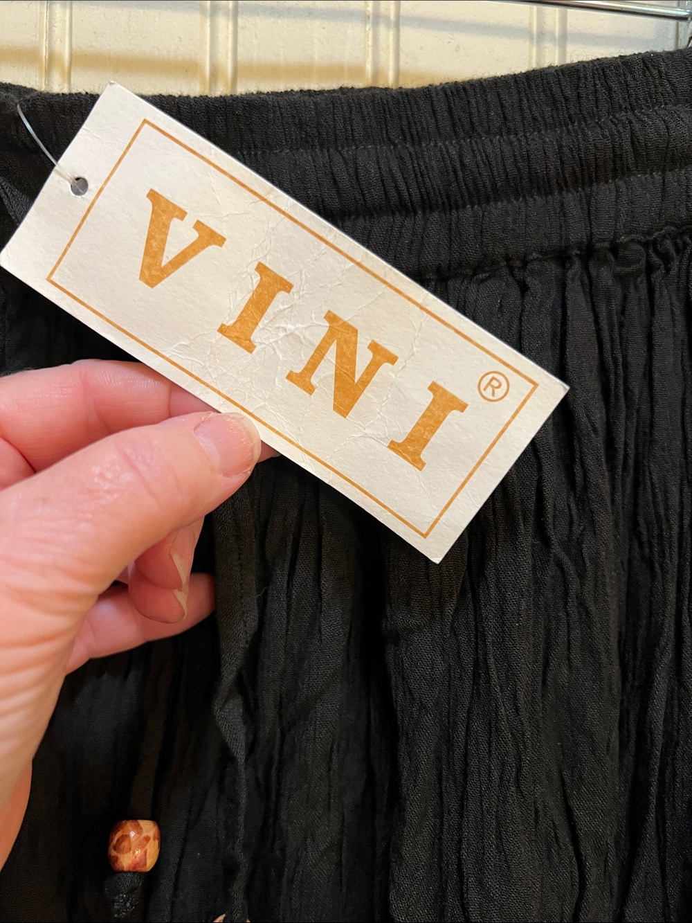 VINI Black Crinkle Maxi Skirt with Drawstring Waist - Picture 3 of 3